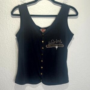 Vintage 1992 Harley Davidson Womens Tank Top Large Button Front Stratman Sturgis